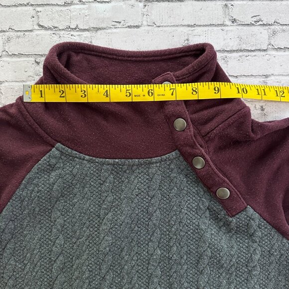 Maurices Womens Button-Detail Mock Neck Sweater Medium Gray & Burgundy Long Slee - Picture 14 of 16